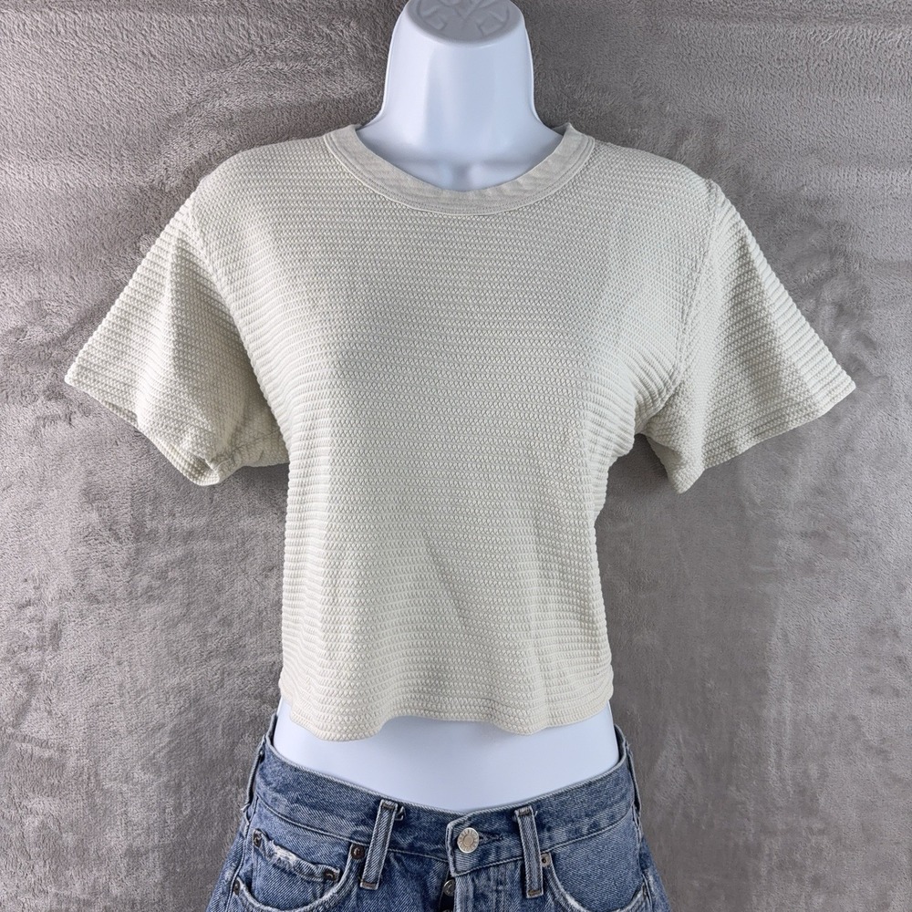 Big Bud Press Honeycomb Waffle Knit Crop Top Womens Size Small Beige Shirt